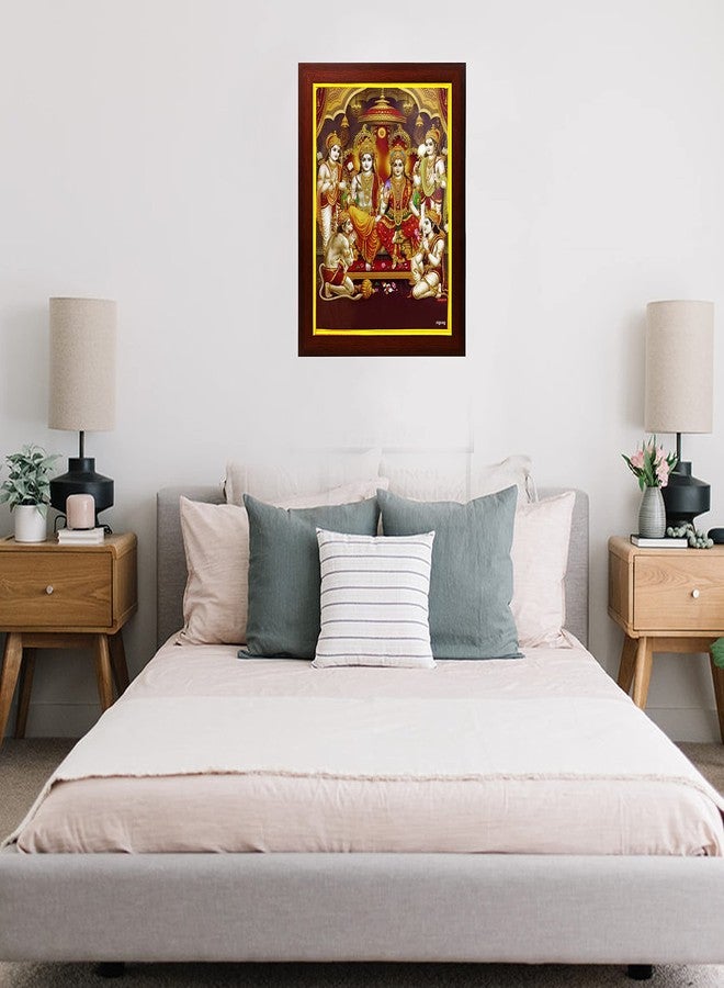 زيج - زاج صورة لورد رام داربار جي المصنوعة من الخشب الهندسي بنمط متعرج مع إطار، مناسبة للتعليق على الحائط، أو في المعبد، أو على الطاولة، أو في غرفة الصلاة (9.5 × 13.5 بوصة، بني ذهبي) - Image 2